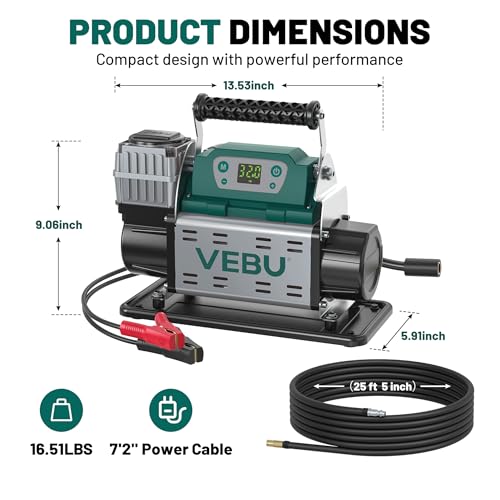 Image of RV Air Compressor 12V Tire Inflator, 150PSI with Auto Shut-off, Digital Display & Preset, 5.65CFM Fast Inflation for Off-road Vehicles, Trucks, SUVs, RVs, ATVs, Corded Electric