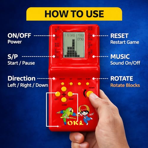 Image of Monex Brick Game 9999 in 1 Handheld Console for Kids & Adults | Retro Classic Gaming Device | Portable LCD Screen Toy | Tetris Style Game | Battery Operated