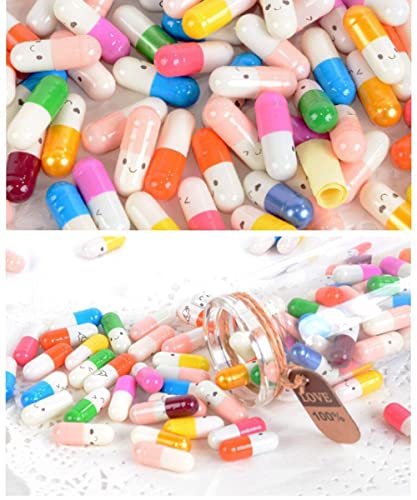 YUNYAN 200 Stück Brief Kapsel Nachrichts Kapsel Capsule Blank Message Letter Lächeln Gesicht Capsule Nachricht mit Gerollten Liebesbriefen Buchstaben Briefe Pillen für Liebhaber Freunde Mütter