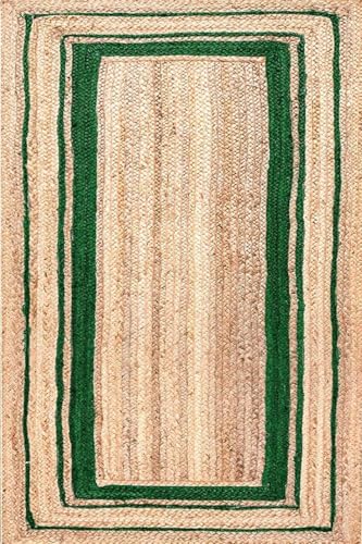 Alfombra de yute verde para decorar el salón comedor y la zona de la mesa de centro alargada 3