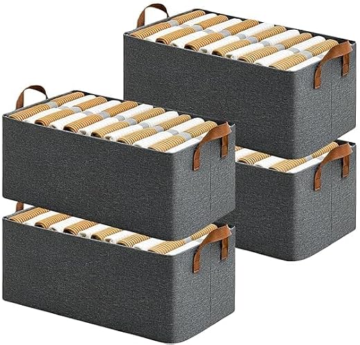RENVA 4PCS Collapsible Fabric Storage Cubes Organizer with Handles Foldable Storage Baskets for Organizing Toys, Books, Sh...