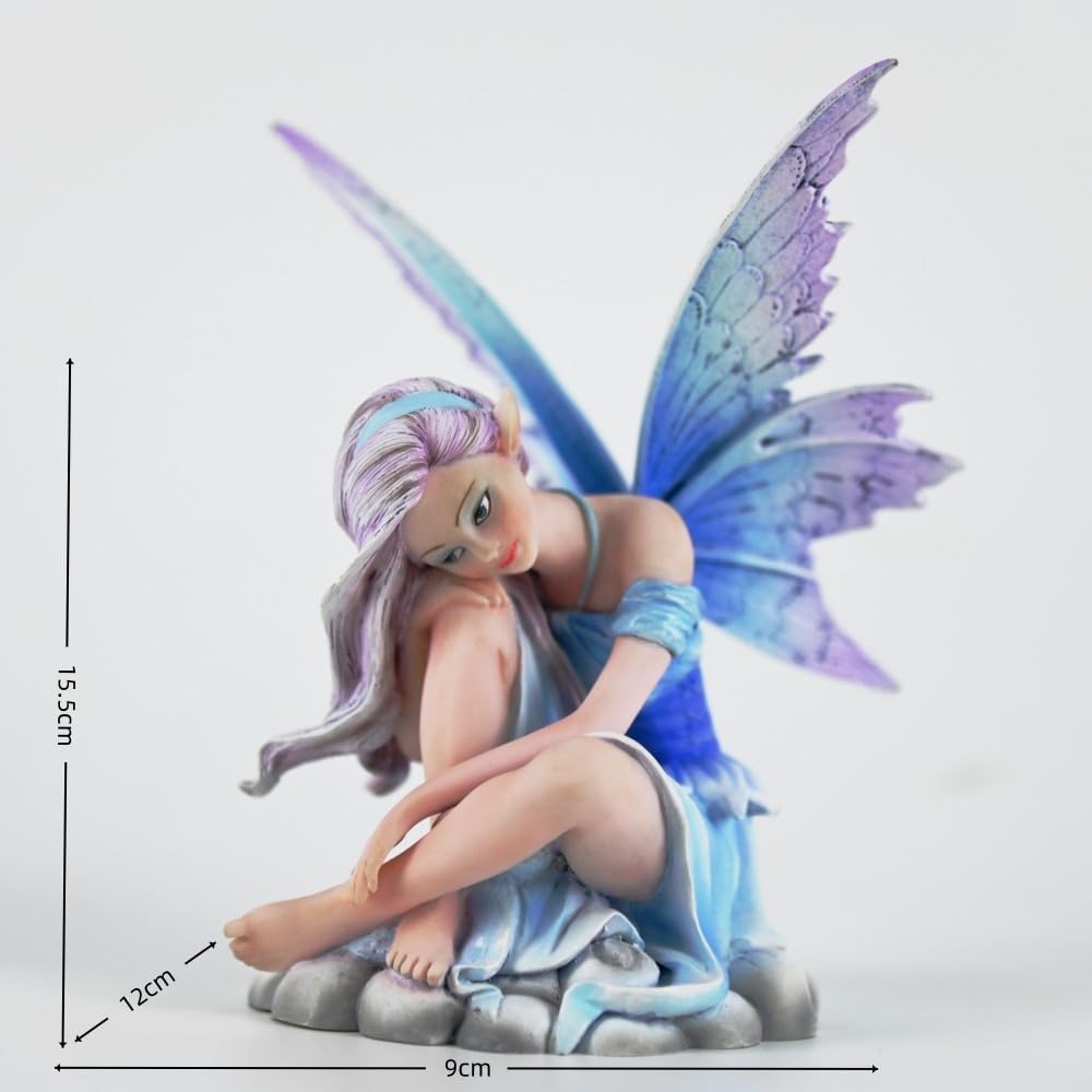 Fantasy Cloud Base Fairy Figurine, 6.1 Inch Blue-Purple Gradient Elf Statue, Hand-Painted Resin Decor with Gradient Wings & Hair for Living Room, Bedroom, Fairy Garden