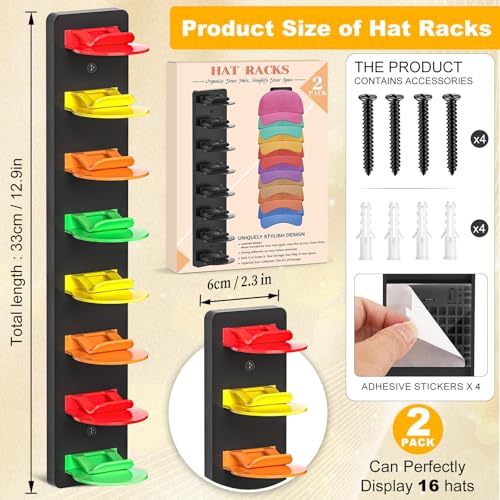 Coopache Hat Organizer for Baseball Caps 2 Pack, Hat Rack for Hanger Wall or Door Ball Cap Storage Holder for 16 Hats Hanging (Black & Color) — view 3