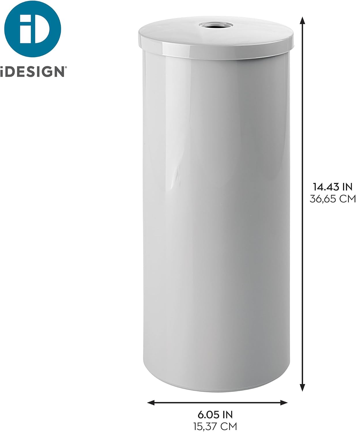 iDesign Freestanding Toilet Paper Canister with Lid, Gray | For 3 Extra Rolls, Made in USA