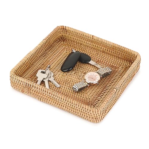 Hipiwe Key Basket Bowl for Entryway Table Rattan Serving Tray, 8.1' x 8.1'