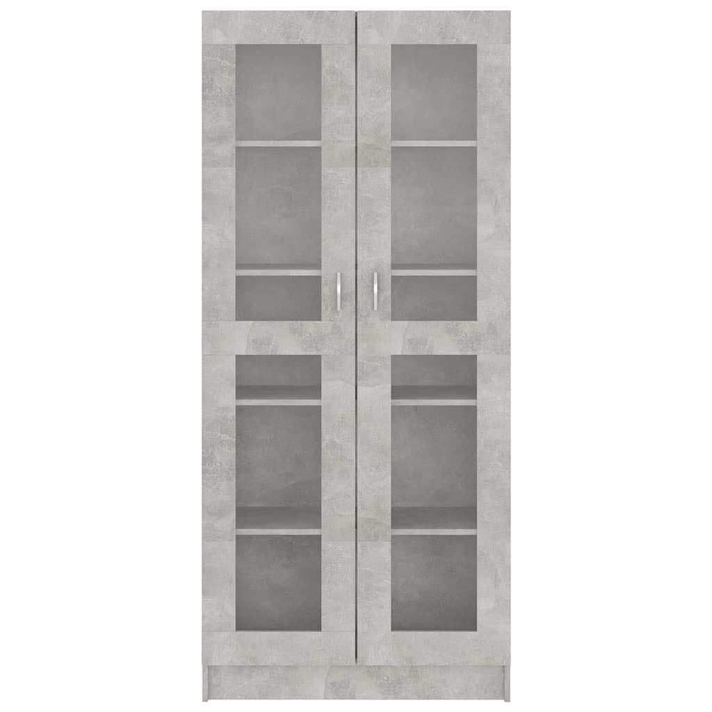 Armario genérico vitrina gris hormigón 82,5 x 30,5 x 185,5 cm, estantería de madera de ingeniería con 5 compartimentos y 2 puertas, almacenamiento para libros, revistas, DVD y decoración