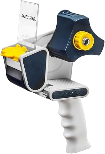 Excell Dispensador de cinta de embalaje Safeguard con 1 rollo de cinta transparente, pistola de cinta de 2 pulgadas de ancho con tecnología Pushflap