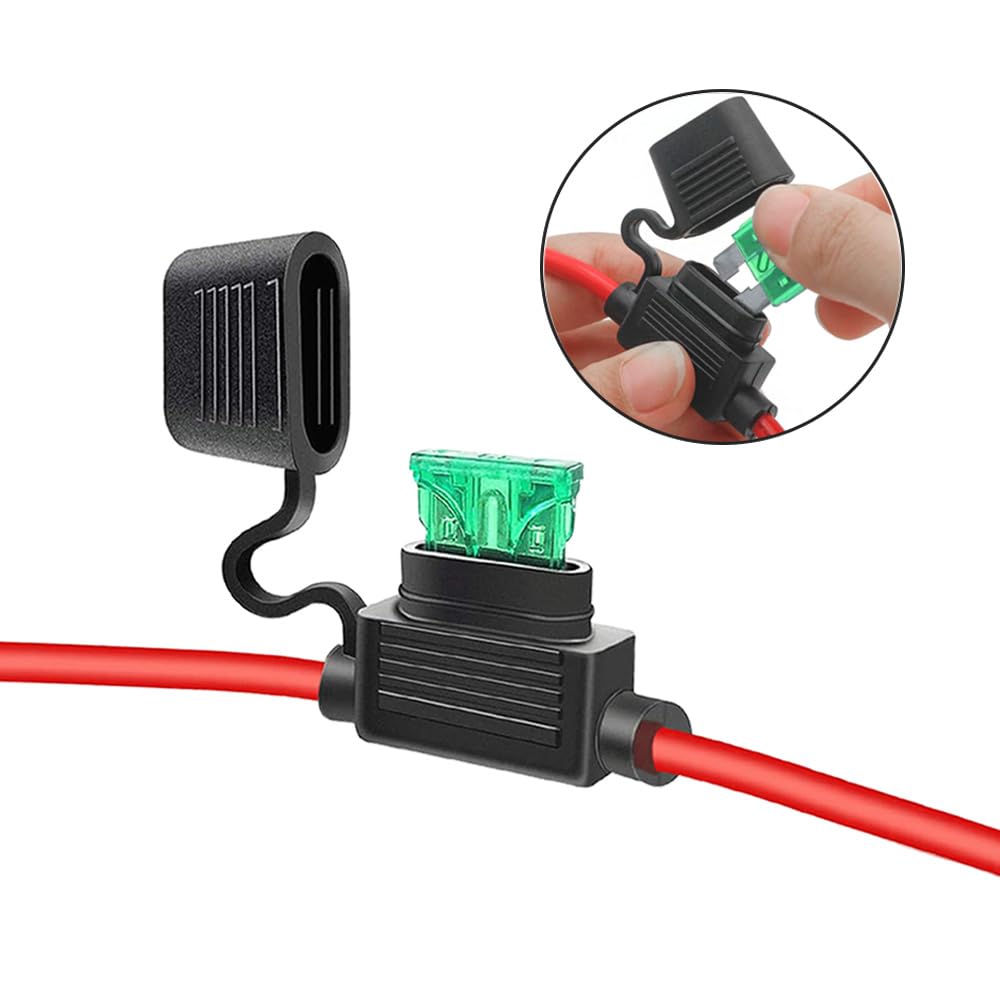 5 Sztuk 32V Średni Uchwyt Bezpiecznika Inline, Wodoodporny Uchwyt Bezpiecznika Samochodowego z Przewodem 16 AWG, Bezpłatne 10 Sztuk Standardowy Bezpieczników i Ściągacz Bezpieczników
