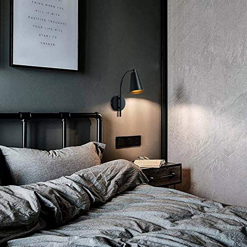 Loclgpm Industrial Black Wall Sconce, Modern Metal Adjustable Vanity Wall Lamp, Retro Vintage Wall Light for Bedroom Bedside, Living Room, Bathroom, Farmhouse, Hallway - Thumbnail 4
