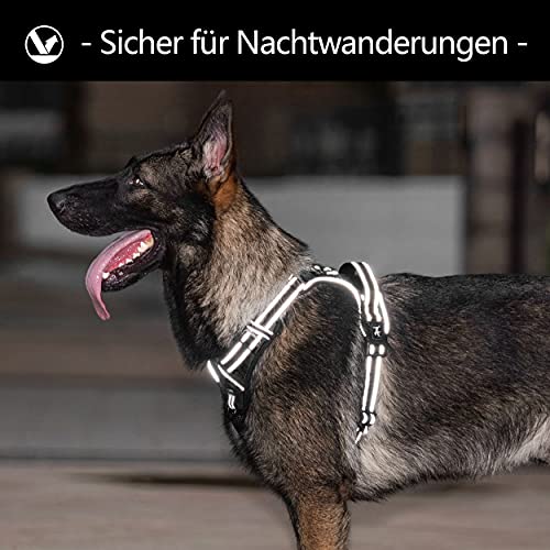 PoyPet Keine Pull Hundegeschirr Front Reflektierende Pet Weste für Hunde mit Einfache Kontrolle Griff und Rückseite perfekt für den täglichen Training, Walken, Running(Schwarz,L)