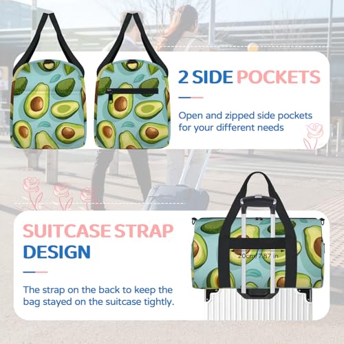 Gym Bag for Women Men Green Avocado Weekender Overnight Workout Travel Duffle Sports Tote Cute Avocado Waterproof Foldable Sports Bag4