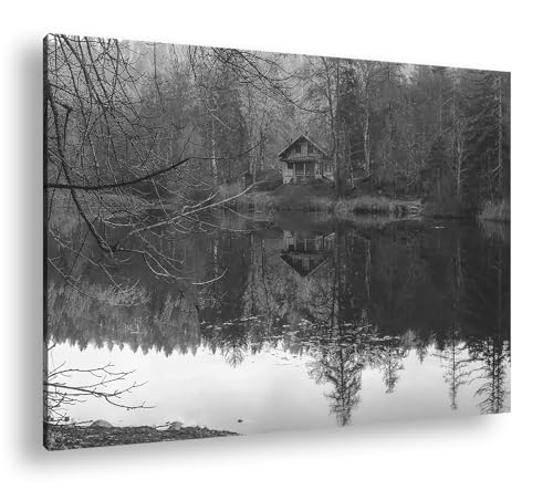 Paysage marin d'automne 90x60 cm tableau noir et blanc sur cadre en bois