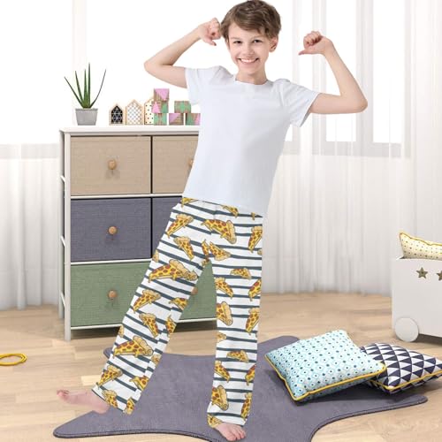 Boy's Pants Pizza Gray Stripe Jogger Pants Elastic Waist Long Bottoms Trousers with Pockets 6-14 Years4