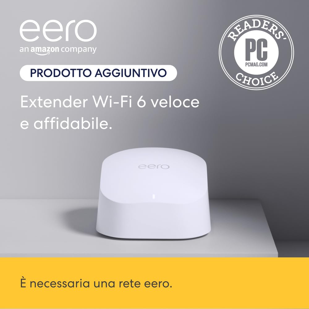 Router wi-fi mesh Amazon eero 6 | Fino a 140 m² | Connessione di oltre 75 dispositivi | Estende la rete eero esistente | Confezione da 1 | Modello 2021