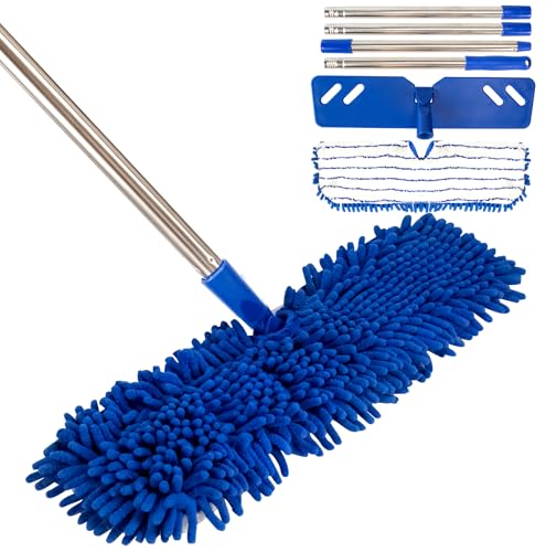 Microfiber Dust Mop for Floor Cleaning - Dual-Sided Washable Pads Adjustable Stainless Steel Handle (30.7-56.7) - Wet/Dry Use for Hardwood Laminate Tile Marble Floors with Spin Mop Heads