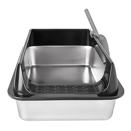 Arenero de acero inoxidable, bandeja para gatos, impermeable y antivuelco, arenero para gatos semicerrado