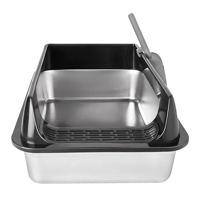 Arenero de acero inoxidable, bandeja para gatos, impermeable y antivuelco, arenero para gatos semicerrado