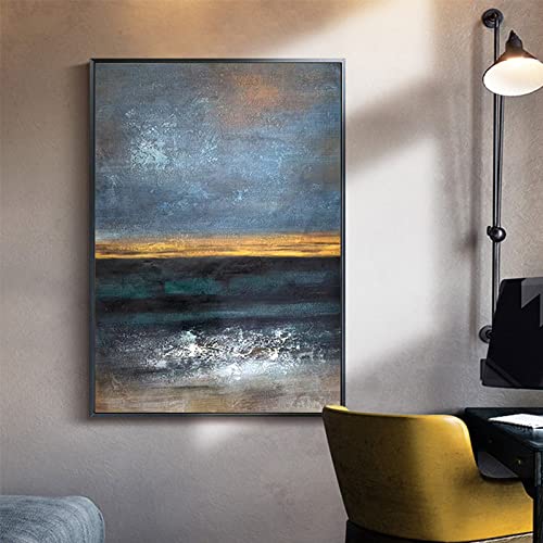 Quadri Astratti Dipinti A Mano Su Tela,Originale Dipinto A Mano Dipinto Ad Olio Oceano Alba Immagini D'Arte Pittura Murale Senza Cornice Lamina D'Oro Opere D'Arte Con Texture Grande Decorazione Dell