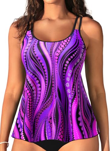 Image of Womens Flowy Tankini Tops Only - Modest Bathing Suit Loose Fit Swimsuit Swim Tops No Bottom 2025 (Available in Plus)