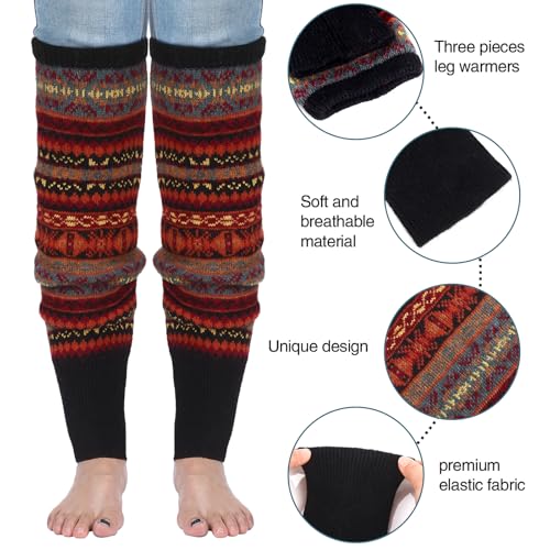 Image of SATINIOR 2 Pairs Leg Warmers for Women Wool Leg Warmers Bohemian Winter Long Knit Boot Cuffs Socks for Women(Black, Khaki)