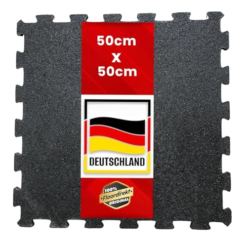 Floordirekt Universelle Schutzmatte, Fallschutzmatte - 50 x 50 x 1,2 cm, Schwarz - wetterfeste Bodenschutzmatte, Gummimatte
