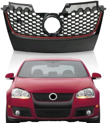 PartsFlow Front Upper Main Mesh Grille Matte Black with Red Trim Compatible