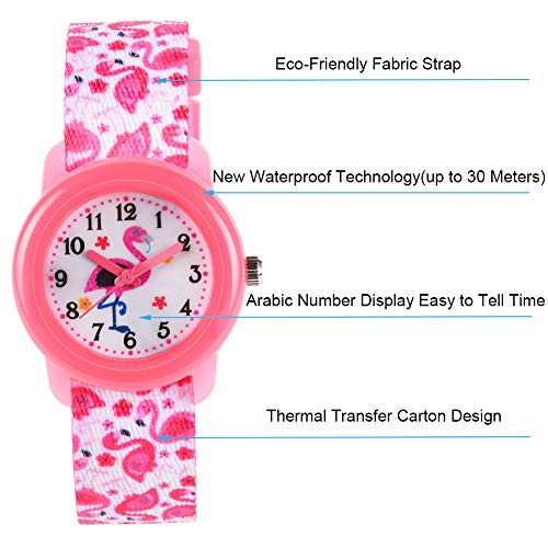 Venhoo Kids Watches Cute Cartoon Waterproof Fabric Strap Children Toddler Wrist Watch for 3-10 Year Girls Little Child-Pink Flamingo2