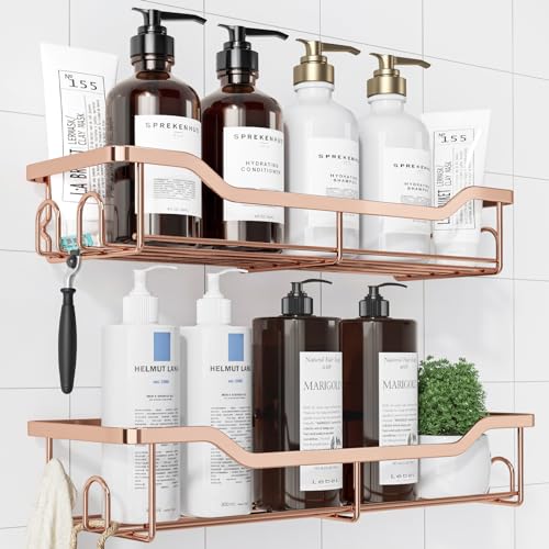 Image of Kitsure Shower Caddy Large - Adhesive Shower Organizer, Stainless Steel Shelf for Inside Shower, No Drill Bathroom Organizers and Storage, Home Decor Accessories, 2 Pack, Rose Gold