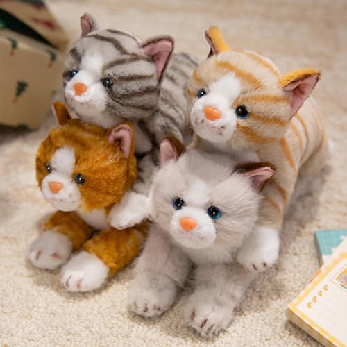 Image of PEACH CAT Cat Stuffed Animal 15 inch Realistic Kitten Plushies Soft Plush Toys Gifts for Kids Grey and White