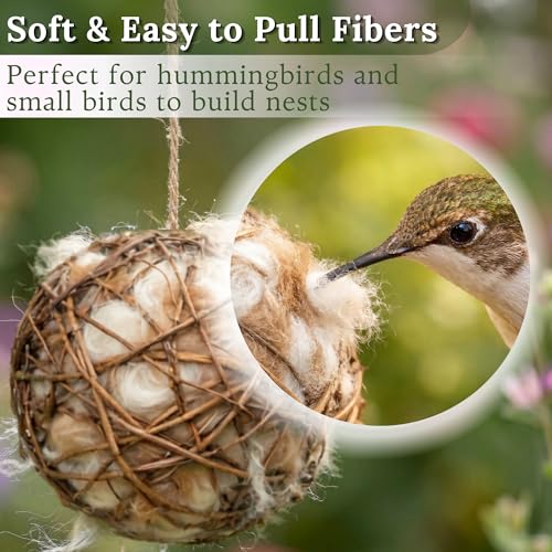 Image of Hummingbird Nesters Bird Nesting Material Holder for Wild Birds Humming Bird House Materials Gifts for Bird Watching Nature Lovers Refillable Outdoor Bird Station (3 Balls Safe Nesting Starter Kit)