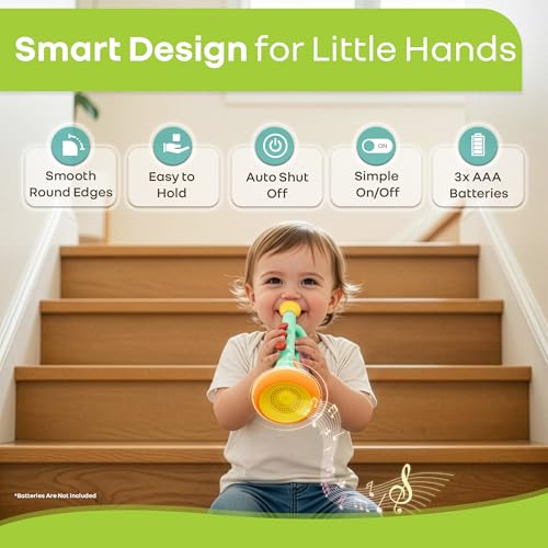 Image of R for Rabbit Orapple Funtunes Trumpet Musical Toys for Kids | Light & Sound Music with Smart Auto Shut Off | 3 Play Modes | Early Learning Music Toy for Toddlers Ages 1+ Ideal for Kids (Blue Multi)