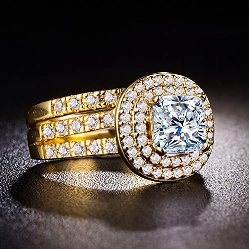 2 anéis modernos para casais, banhados a ouro 18 K, dois em um, anéis de noivado, eternidade, aniver