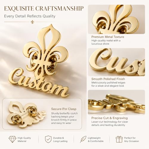 Image of Custom Name Lapel Pin Personalized Script Brooch for Women Men, Customizable Name Badge Elegant Cursive Letter Pin, Minimalist Jewelry Gift for Wedding Birthday Anniversary