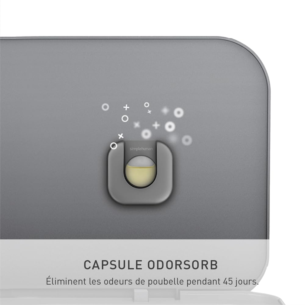 simplehuman poubelle rectangulaire à pédale, avec réserve à sacs, acier inoxydable brossé avec couvercle en plastique gris, 45 litres