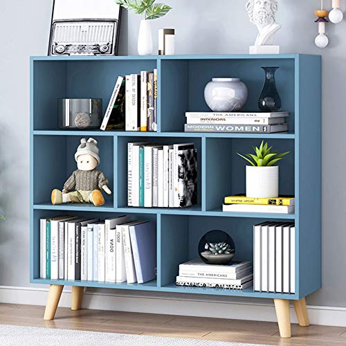 Image of IOTXY Wooden Open Shelf Bookcase - 3-Tier Bookshelf with Legs, Bright Blue