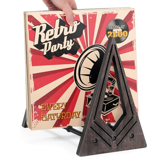 ONULISS Vinyl Record Storage, Retro Wooden Vinyl Holder Stand Display, Album Storage Organizer Box Crate, Desktop Rack Shelf Holds up to 60-70 LP Records for Magazine, Book, Files, Folders, Albums