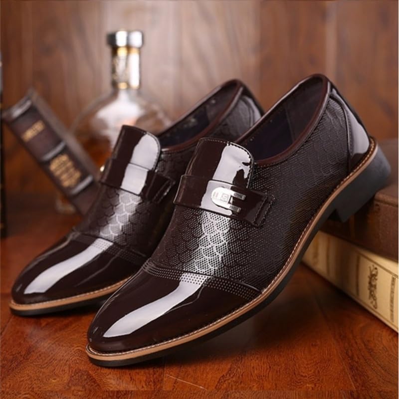 Men's Slip On Oxford Shoes Leather Embossed Classic Black Dress Shoes Non Slip Wear Resistant Comfortable Casual Formal Footwear3