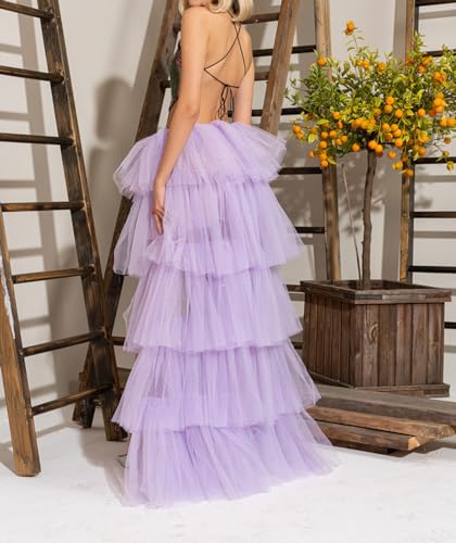 Women's Rave Skirt High Low Layered Mesh Tutu Tulle Long Skirts Elastic Waist Festival Party Wedding Dress Bottoms (Purple, One Size)4