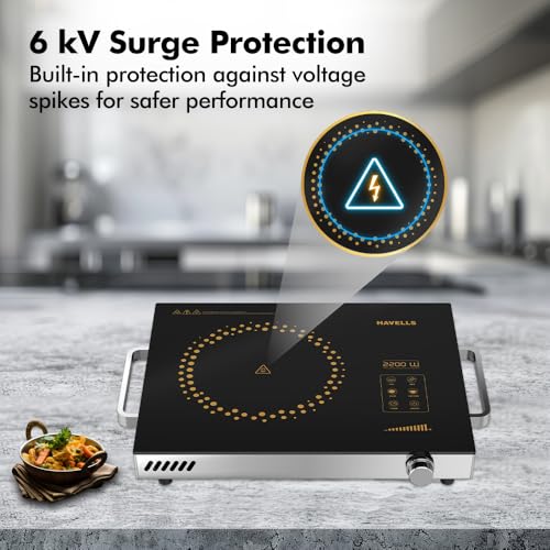 Image of Havells 2200 Watt Infrared Induction Cooktop With Digital Display| Glo TC22-6KV Surge Protection| Sensor Touch| SS304 Food grade grill| 1 Year Door step Warranty By Havells