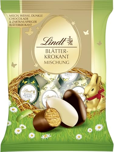 Lindt Schokolade Blätterkrokant Mischung | 85 g | Zartknuspriger Krokant in Gianduja Haselnuss Milchschokolade| Schokoladen-Geschenk zu Ostern | Osterschokolade