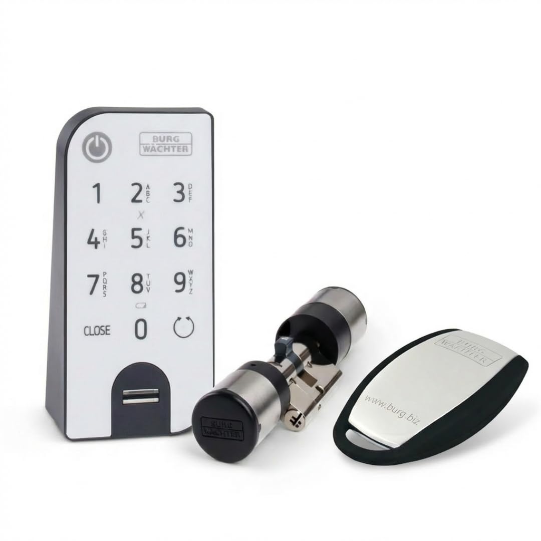 BURG-WÄCHTER Elektronisches Türschloss inkl. RFID-Transponder, Set aus Zylinder, Keypad und Transponder, Türöffnung per App, PIN, Fingerabdruck oder Funk, ENTRYeasy 7602 FP und ENTRY 7710 RFID