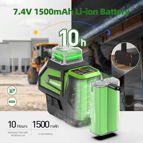 Huepar Self-Leveling Green Laser Level Cross Line With 2 Plumb Dots Laser Tool -360 Horizontal Line Plus Large Fan Angle Of Vertical Beam -Li-Ion Battery With Type-C Charging Port&Magnetic Base 7211Cg thumb #2