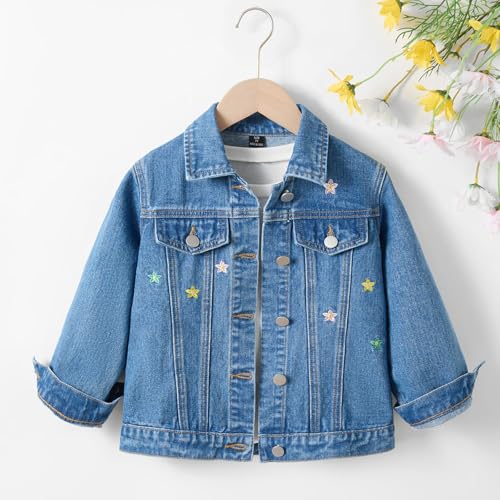 Girls Denim Jacket Classic Cute Flower Embroidery Jean Jackets Blue Button Down Toddler Coat2