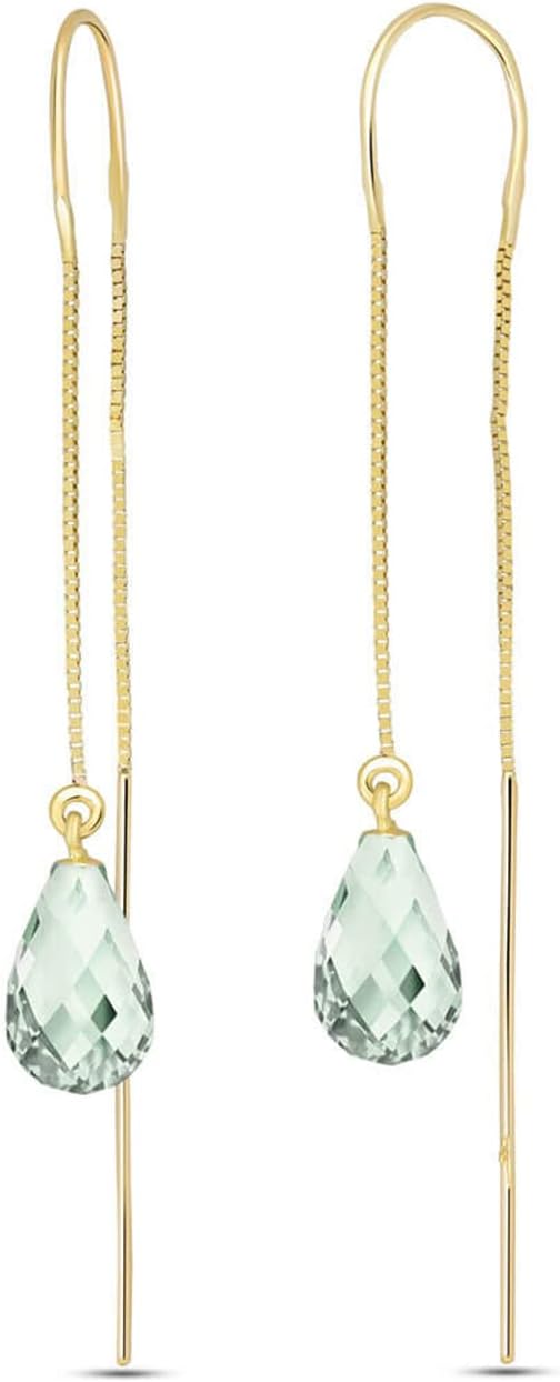 Galaxy Gold GG 14k Solid Gold Green Amethyst Thread Earrings