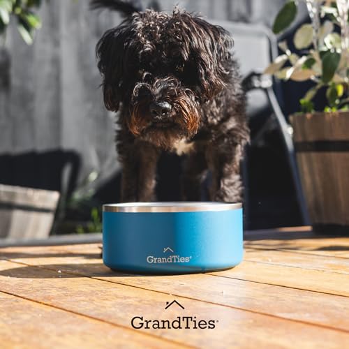 GrandTies Hundenapf aus Edelstahl, graviert, wiederverwendbar, BPA-frei, isoliert, für Katzen und Hunde, groß, robust, rutschfest, auslaufsicher, Wassernapf für den Außenbereich (1890mL, Kobaltblau)