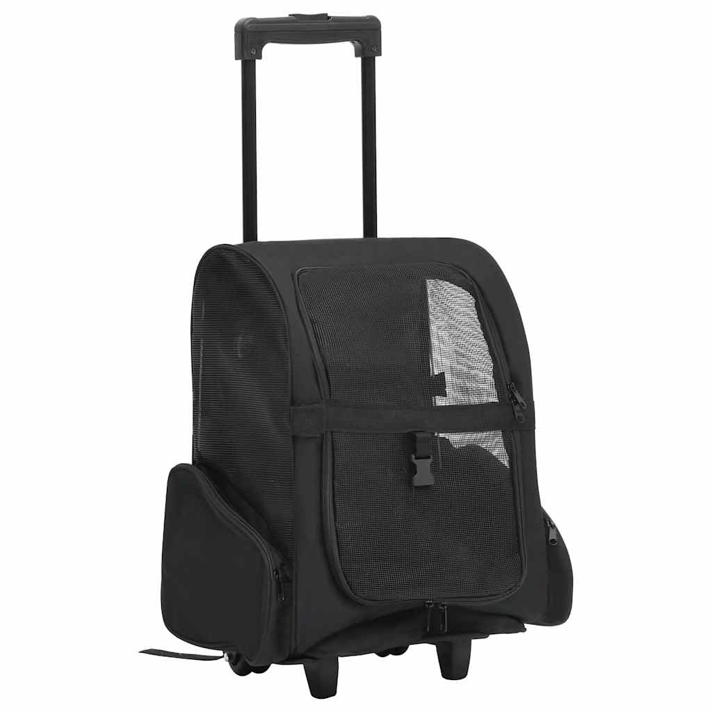 vidaXL Foldable Multipurpose Pet Trolley Pet Supply Small Animals Collapsible Cat Dog Crate Carrier Stroller Trolley Travel Bag Black