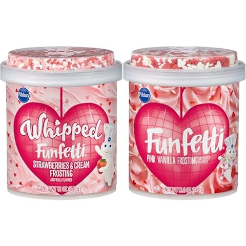 Funfetti Valentine's Day Frosting Bundle, 1 of each: Whipped Strawberries & Cream with Sprinkles, 12 oz and Pink Vanilla Frosting with Sprinkles, 15.6 oz Cover