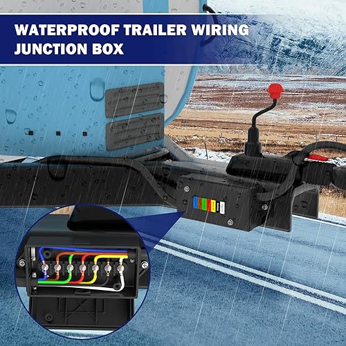 Image of CheeMuii 7 Way Trailer Junction Box Weatherproof 7 Pin Trailer Wiring Box 7 Color-Coded Electric Wires Connection Box for RV Camper Trailer Light Rewiring