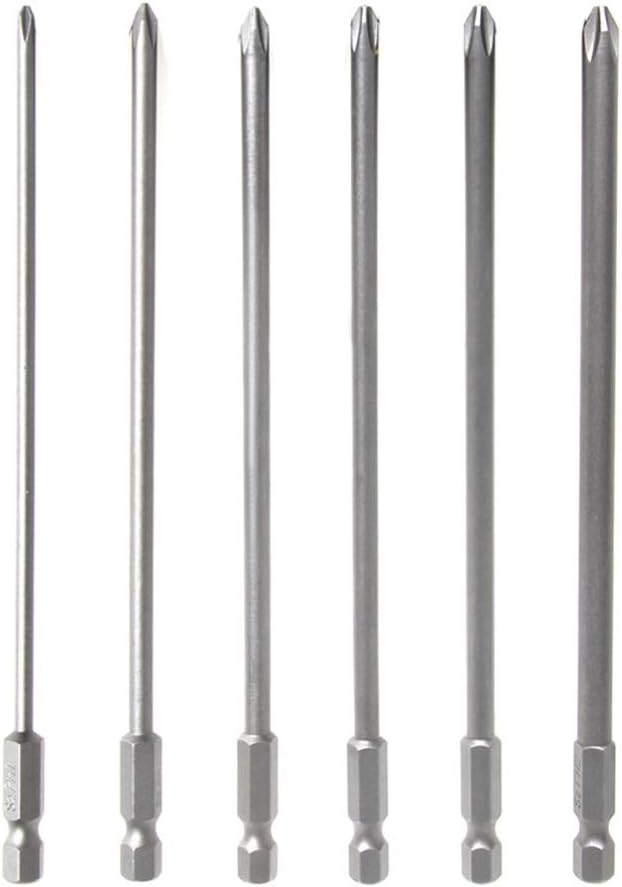 6pcs 1/4 Inch Hex Shank Cross Phillips Screw Head Screwdriver Bits Set Power Tools | 5.9-Inch Length