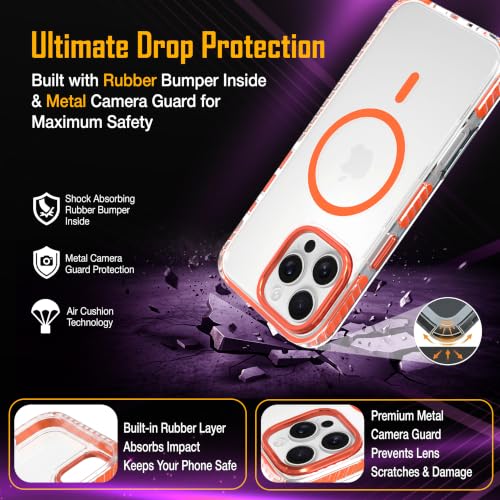 Image of Zapcase Crystal Clear Back case for iPhone 16 Pro Max | PC Back | TPU Bumper with Inner Rubber Grip | Metal Camera Guard Bezel | Metal Buttons | Scratch Resistant | 2 Layer Edge Protection | Orange